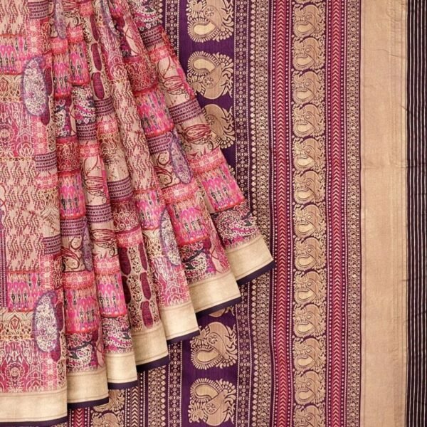 PINK and DARK PURPLE DIGITAL PRINT SILK Saree with FANCY - Image 2