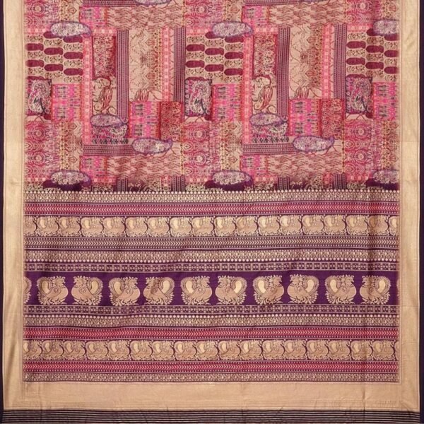 PINK and DARK PURPLE DIGITAL PRINT SILK Saree with FANCY - Image 3