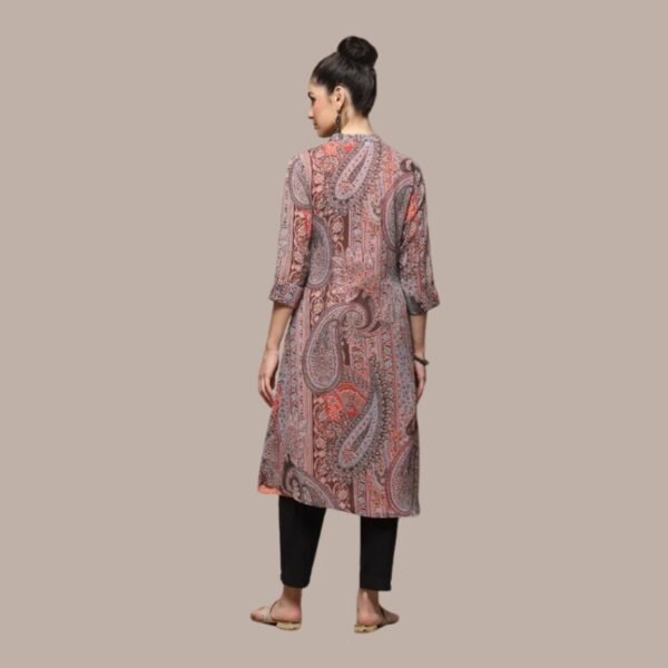 Peach & Blue Polyester Straight Printed Kurta - Image 3