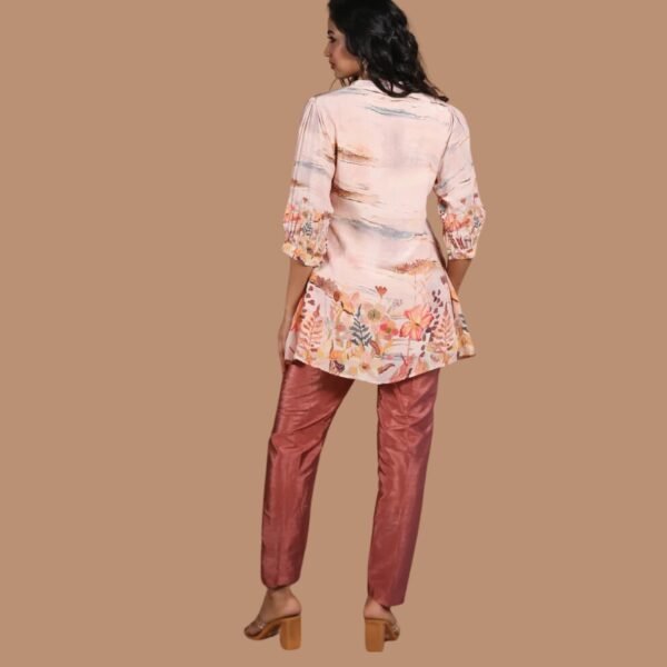 Peach Crepe Co-Ord Set with Top and Pant - Image 2