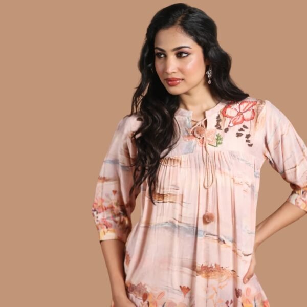 Peach Crepe Co-Ord Set with Top and Pant - Image 3