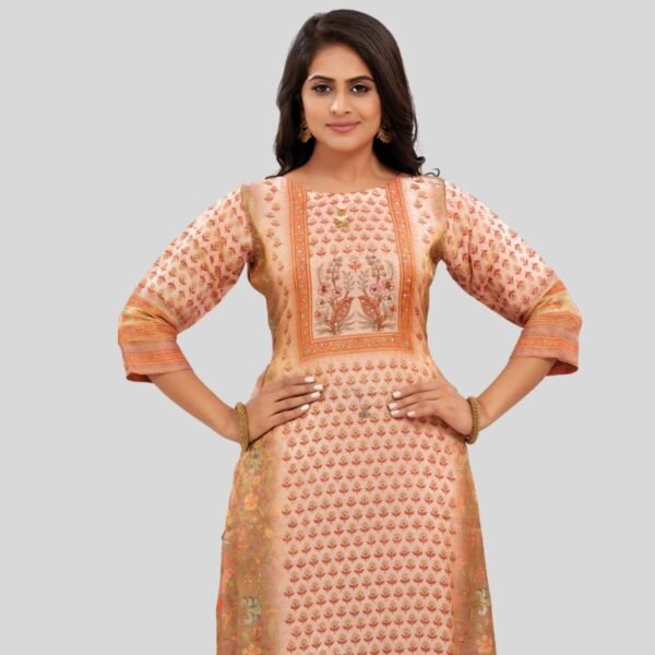 Peach Tissue Silk Kurti Set with Sequence & Beads - Image 3
