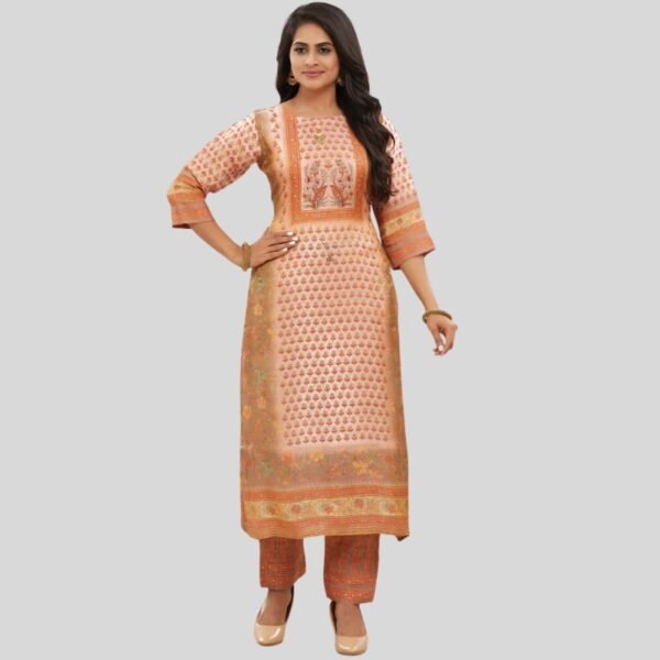 Peach Tissue Silk Kurti Set with Sequence & Beads