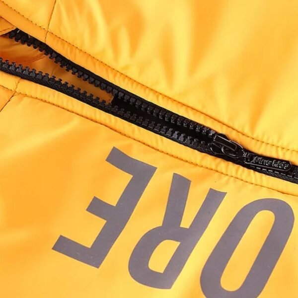 Pine Kids Full Sleeves Solid Color With Explore Printed Medium Winter Hooded Jacket - Yellow - Image 4
