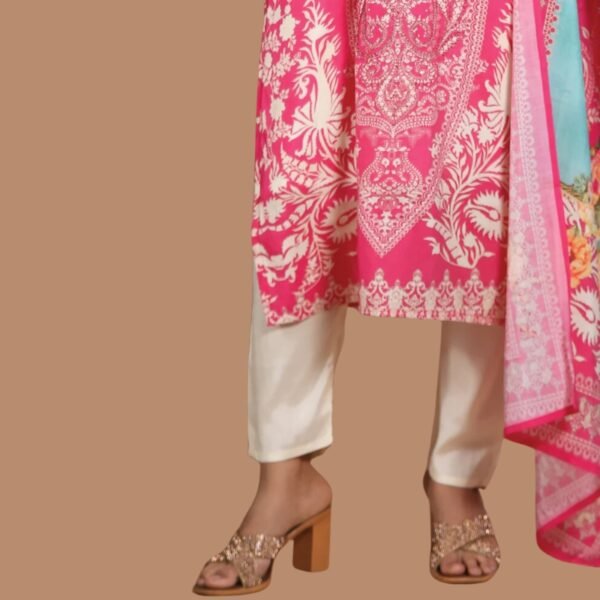 Pink Muslin Straight Cut Suit - Image 4