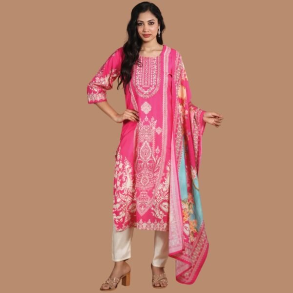 Pink Muslin Straight Cut Suit