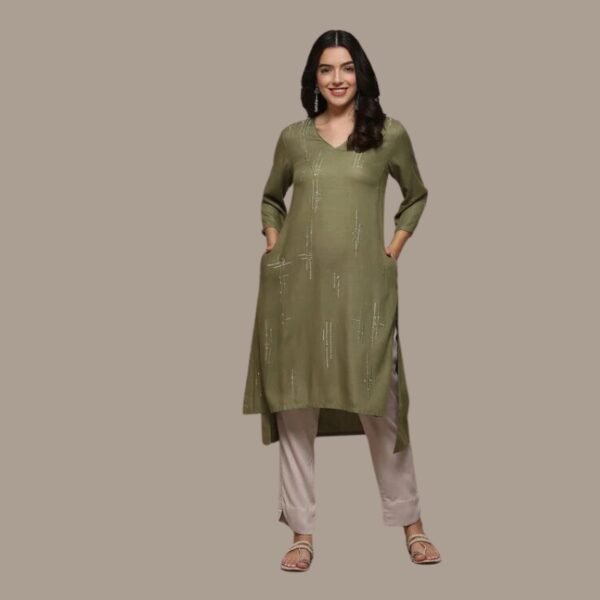 Pista Green Viscose Straight Solid Kurta