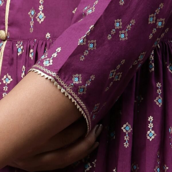 Purple Heavy Yoke Embroidered Flared Kurta - Image 3