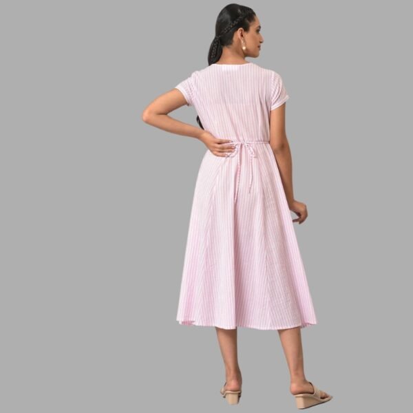 Purple Stripes V-Neck Summer Dress - Image 3