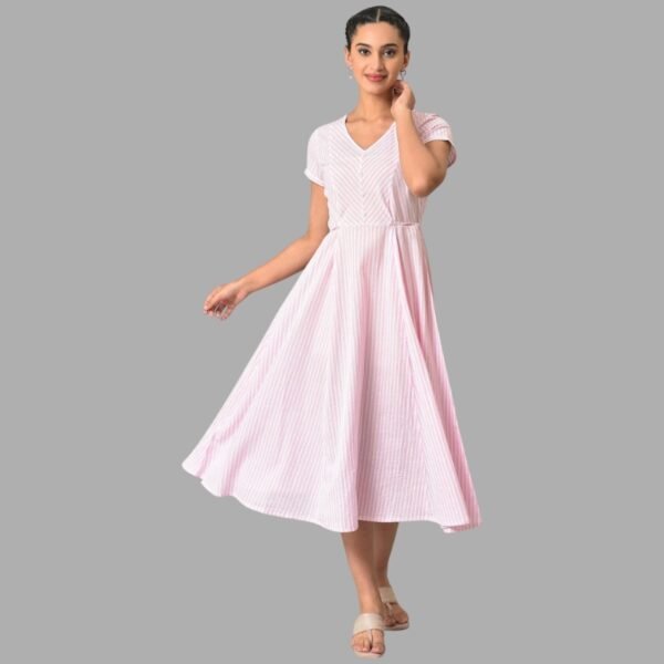 Purple Stripes V-Neck Summer Dress
