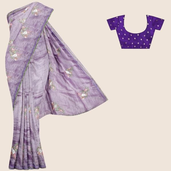 Raaga Tissue Embroidery Work Lavender And Purple Saree