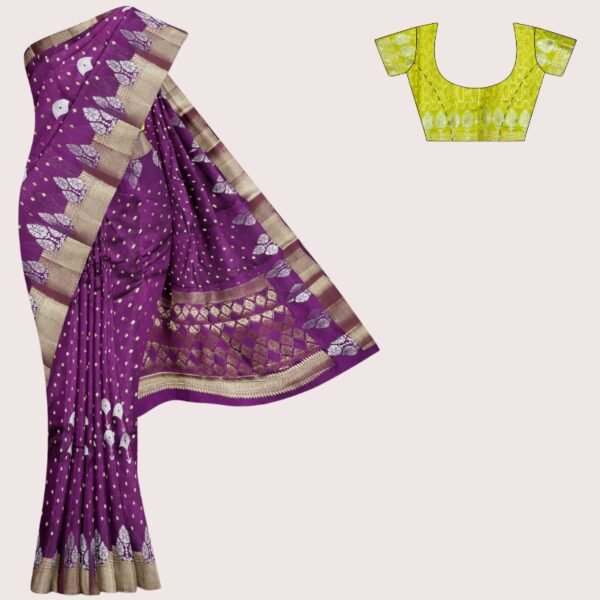 Raw Mango Flower With Bud Butti Dark Wine And Light Green Saree