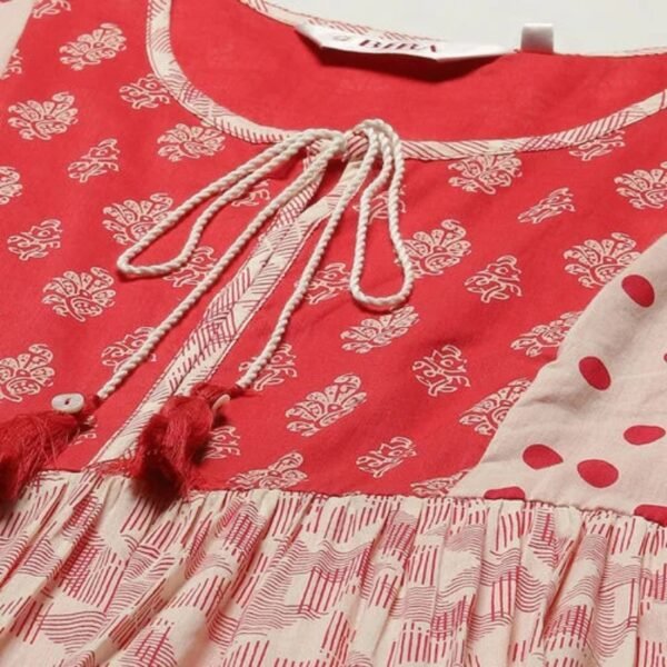 Red Cotton Tiered Dress - Image 3