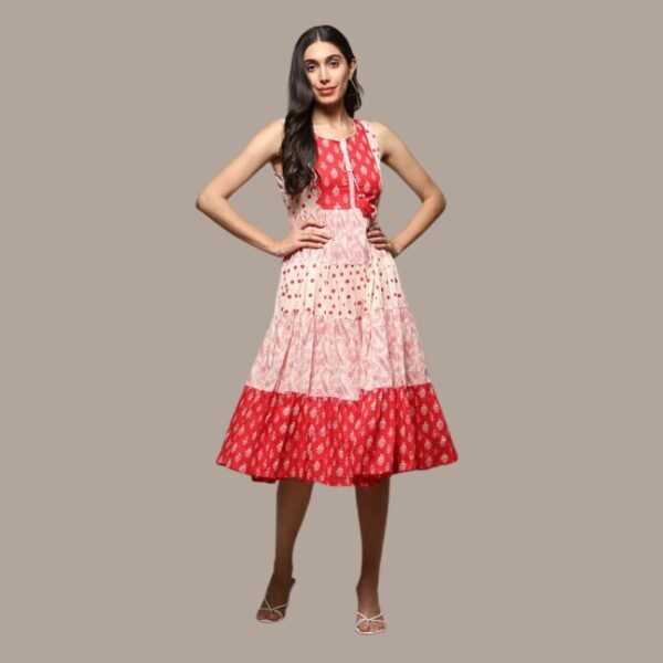Red Cotton Tiered Dress