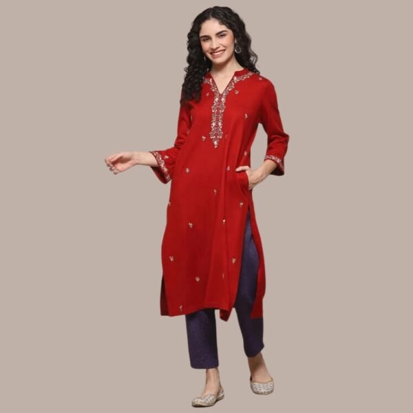 Red Daffodil Straight Yarndyed Kurta