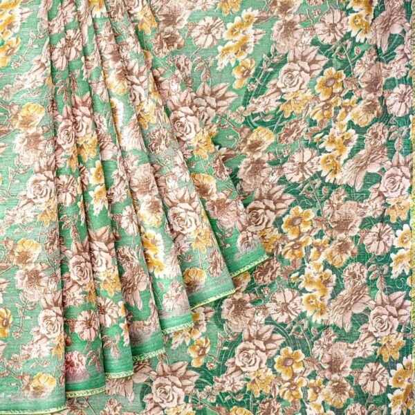 SEA GREEN and MULTI FLORALS CHIFFON Saree with FANCY - Image 2