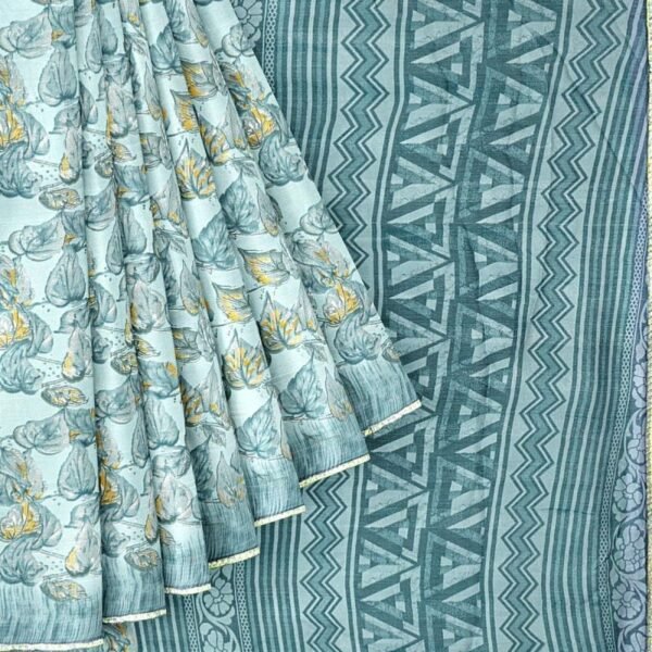 SLATE GREY and MULTI LEAF PRINT CHIFFON Saree with FANCY - Image 2