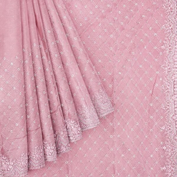 Shimmer Georgette Embroidary Work Dark Pink Saree - Image 2