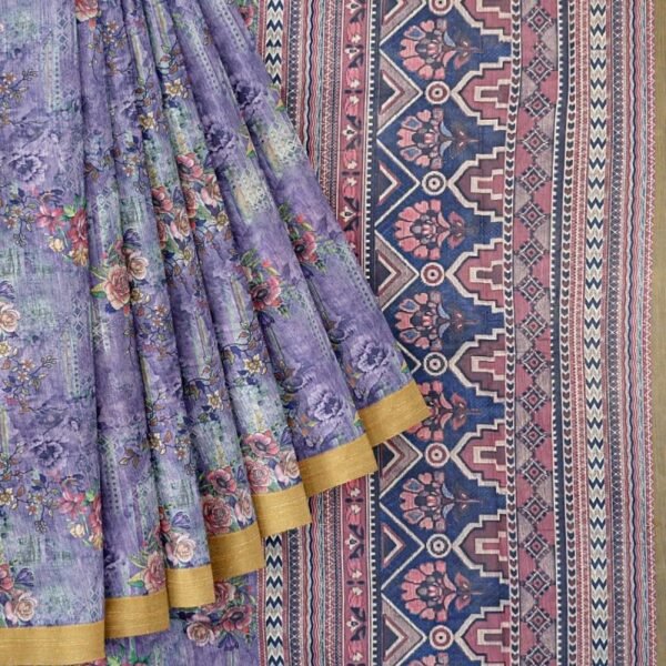 LAVENDER and OLIVE GREEN DIGITAL PRINT SILK Saree with FANCY - Image 2