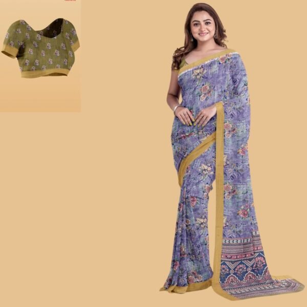 LAVENDER and OLIVE GREEN DIGITAL PRINT SILK Saree with FANCY