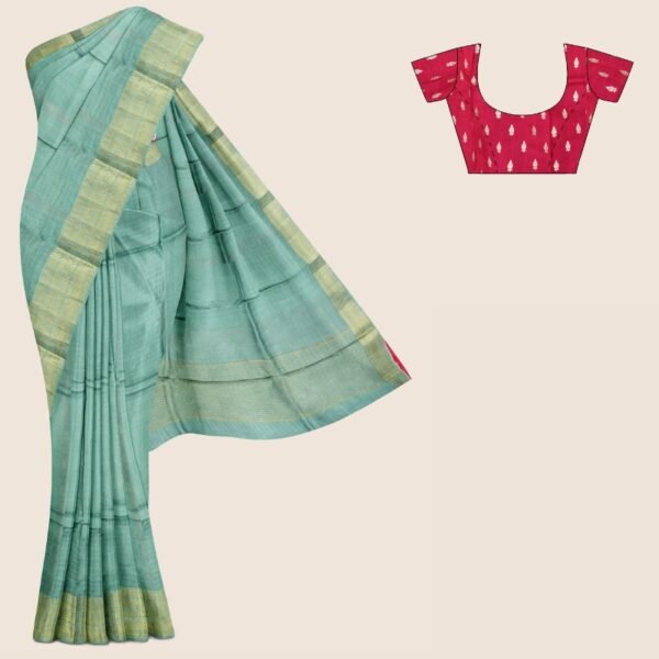 Soft Chiniya Gadhi Checks Light Teal Green And Pink Saree