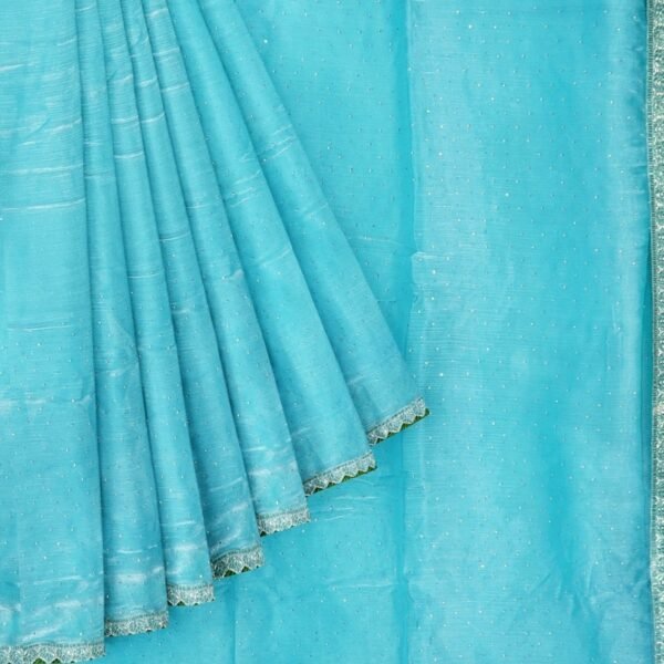 Soft Glass Tissue Lace Border Sea Green Saree - Image 2