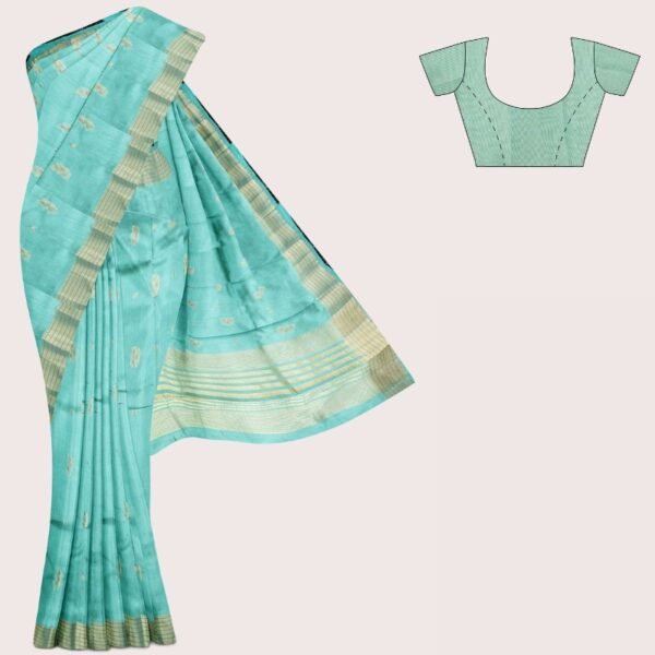 Soft Semi Tussar Meenakari Butt Teal Green Saree