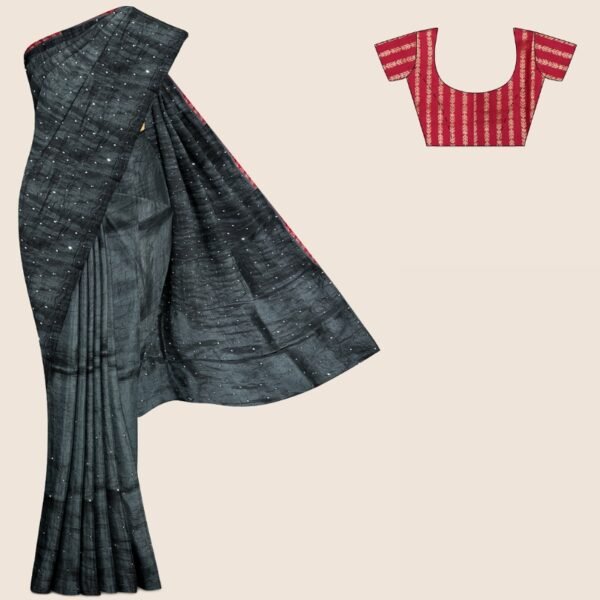 Soft Tissue Mirror Work Black And Dark Pink Saree