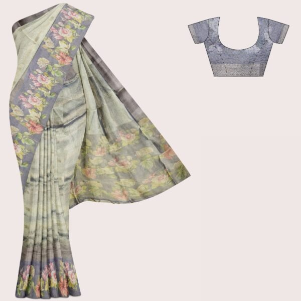 Soft Tissue Silk Digital Print Border Light Brinjal Saree