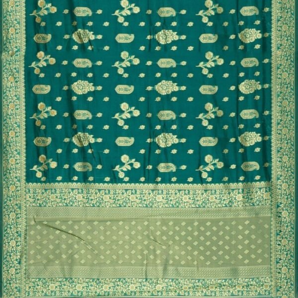 TEAL and GOLD BUTTIS KORA Saree with BANARASI FANCY - Image 3