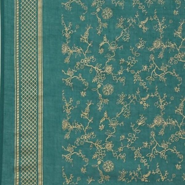 Teal Green Printed Cotton Straight Suit Set - Image 2