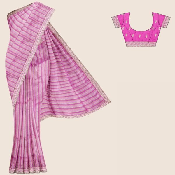 Tissue Lace Border Light Magenta Pink Saree