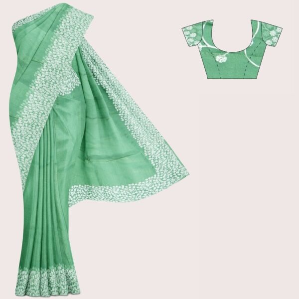 Tissue Silk And Chiffon Mix Embroidery Work Green Saree