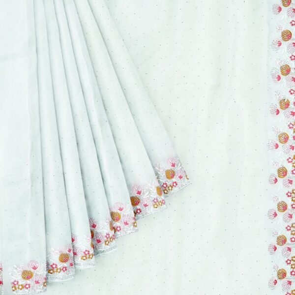 Tissue Space Silk Bird Styile White Saree - Image 2