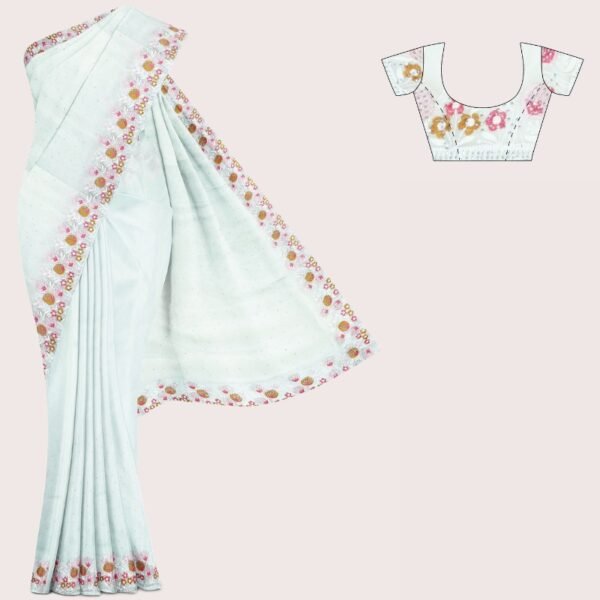 Tissue Space Silk Bird Styile White Saree