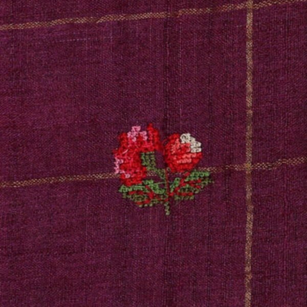 Tussar Silk Deep Wine Embroidered Saree - Image 2