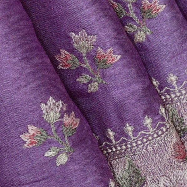 Tussar Silk Lavender Embroidered Saree - Image 2