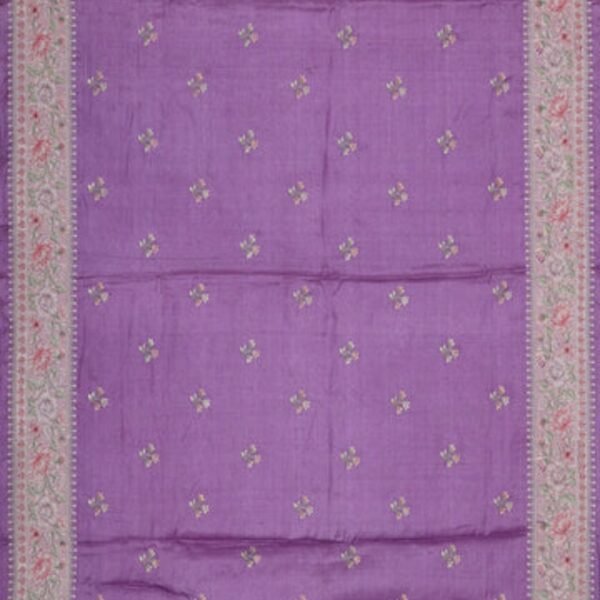 Tussar Silk Lavender Embroidered Saree - Image 3
