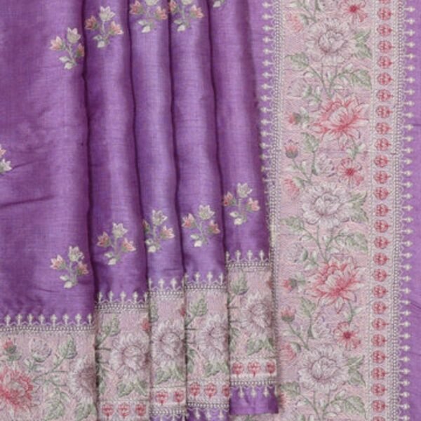 Tussar Silk Lavender Embroidered Saree