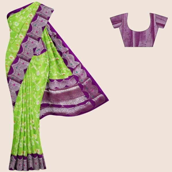 Chiniya Silk Meena Work Parrot Green And Wine Saree