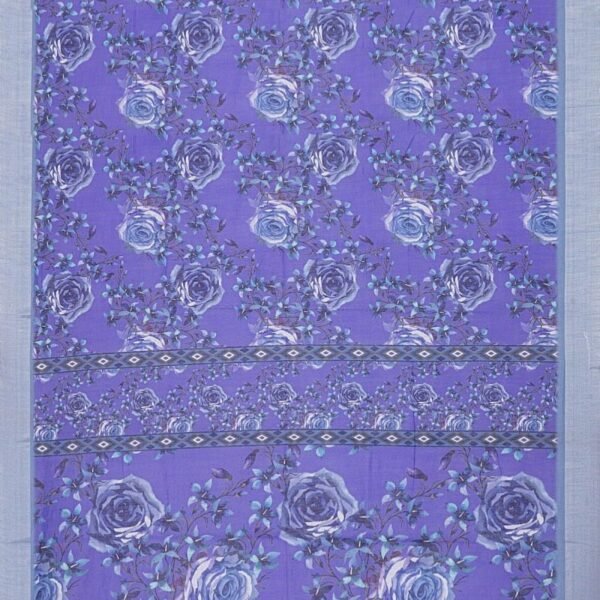VIOLET and SILVER FLORALS LINEN Saree with FANCY - Image 3