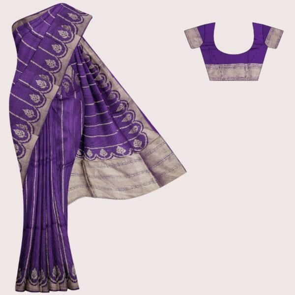 Viscose Georgette Cut Work Border Dark Purple Saree