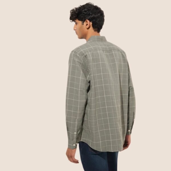 WES Casuals Olive Checkered Relaxed-Fit Cotton Shirt - Image 3