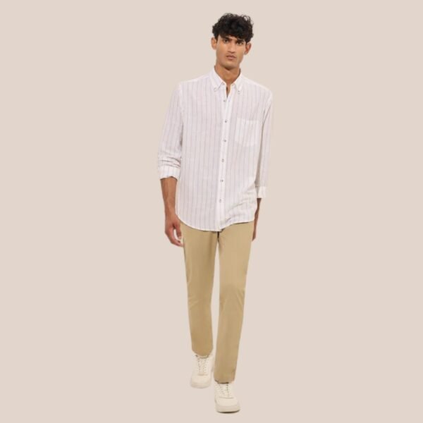 WES Casuals White Striped Relaxed-Fit Cotton Shirt