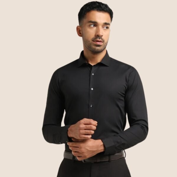 WES Formals Black Cotton Blend Ultra-Slim Fit Shirt - Image 2