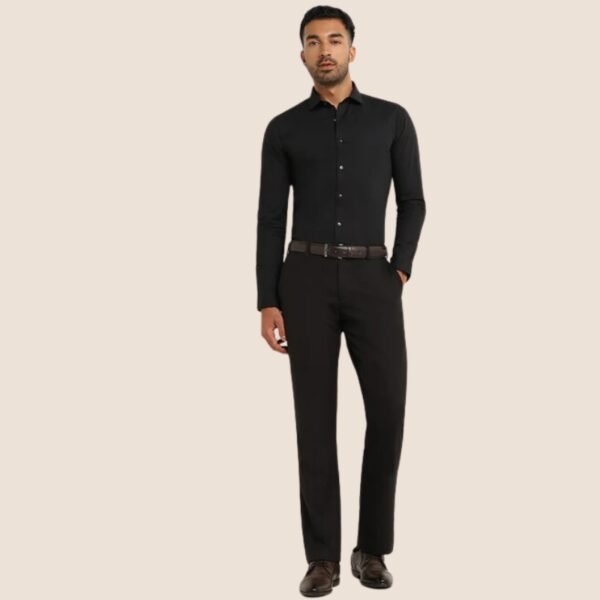 WES Formals Black Cotton Blend Ultra-Slim Fit Shirt