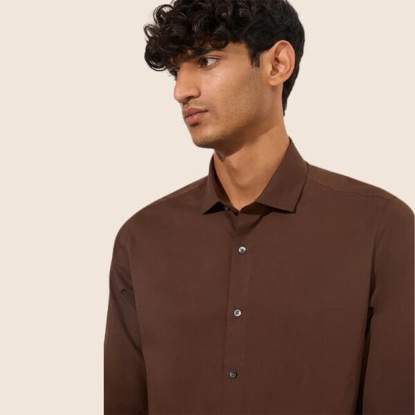 WES Formals Brown Slim-Fit Cotton Shirt - Image 2