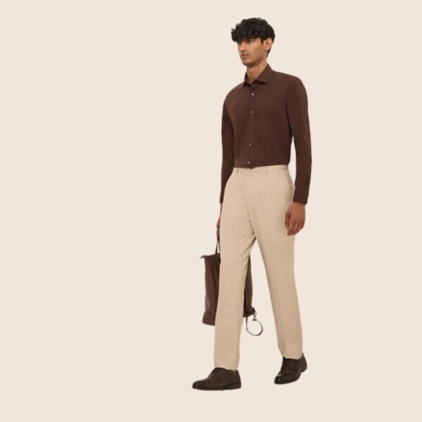 WES Formals Brown Slim-Fit Cotton Shirt