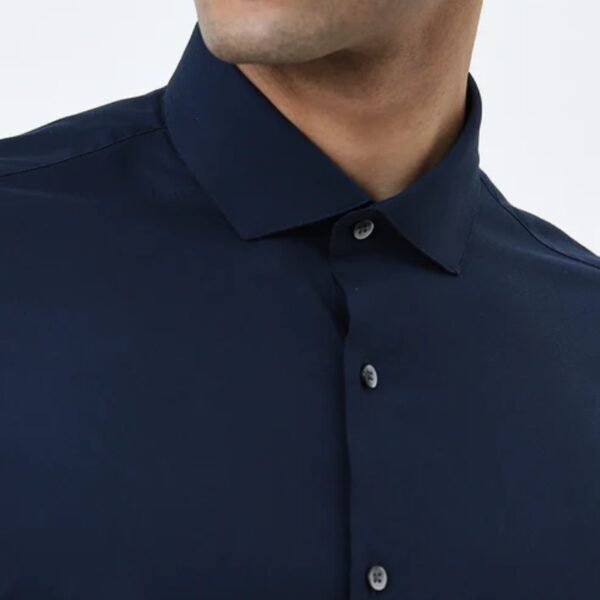 WES Formals Navy Solid Ultra Slim-Fit Cotton Blend Shirt - Image 3