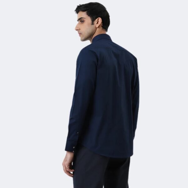 WES Formals Navy Solid Ultra Slim-Fit Cotton Blend Shirt - Image 4